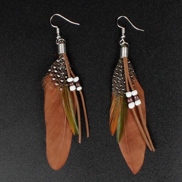 Handcrafted Natural Feather Dangle Earrings - Chic Peacock Design for Gifting - Picture 3 of 7